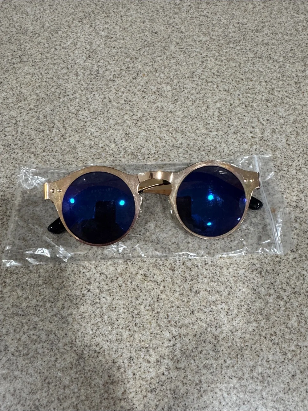 Spitfire Round Blue Lens Sunglasses with Gold Frame